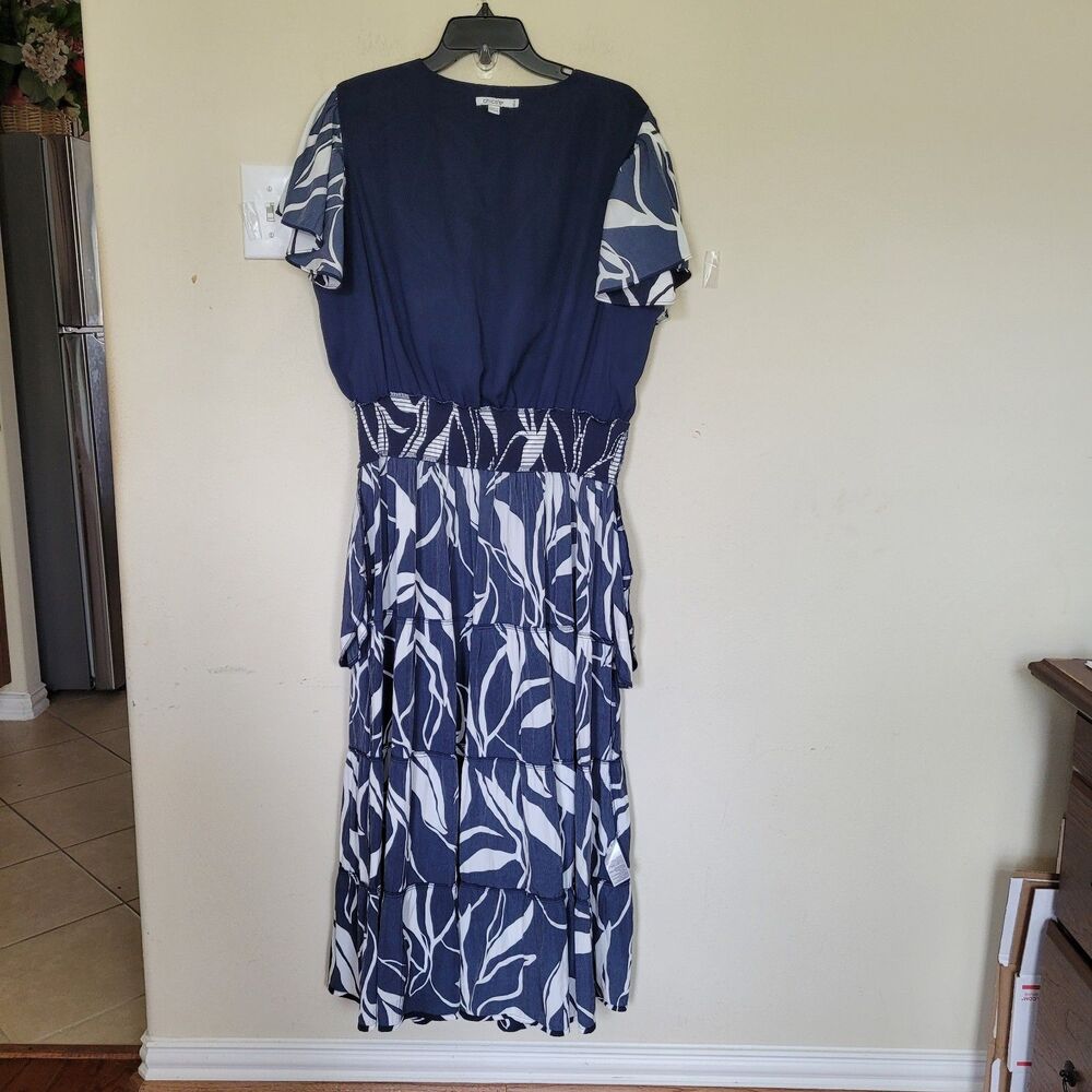 Chico's Floral Tiered Smocked Waist Maxi Dress Blue White Women 16 (Size 3) - Picture 17 of 17